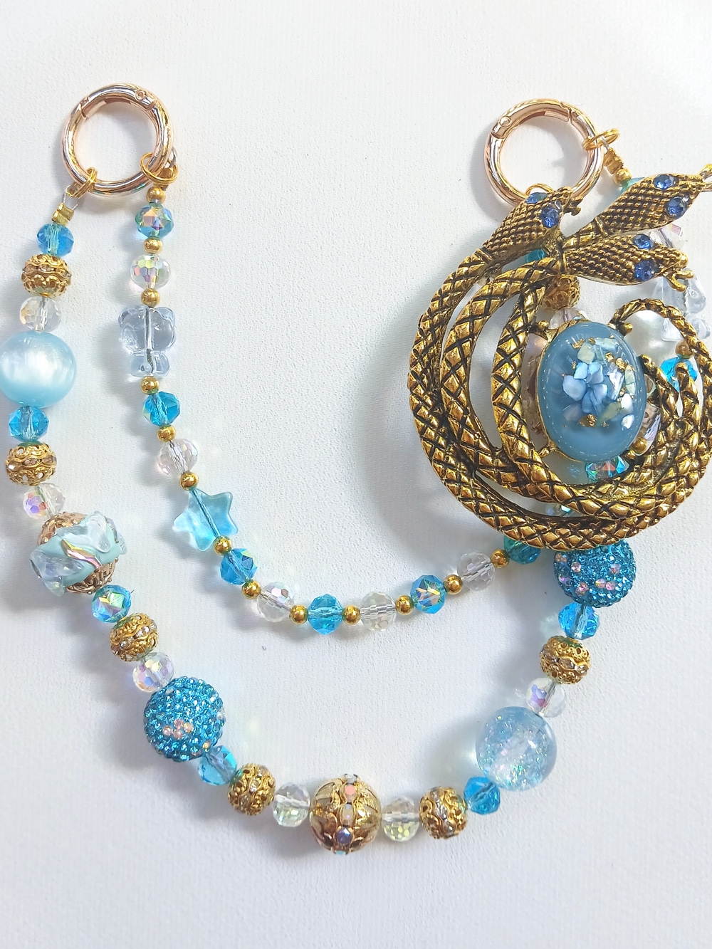 Gold and Aqua Blue Beaded Purse Charm